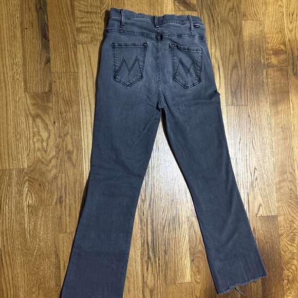 MOTHER Black Flare Wide Leg Jeans with Distressed Hem - Picture 9 of 10